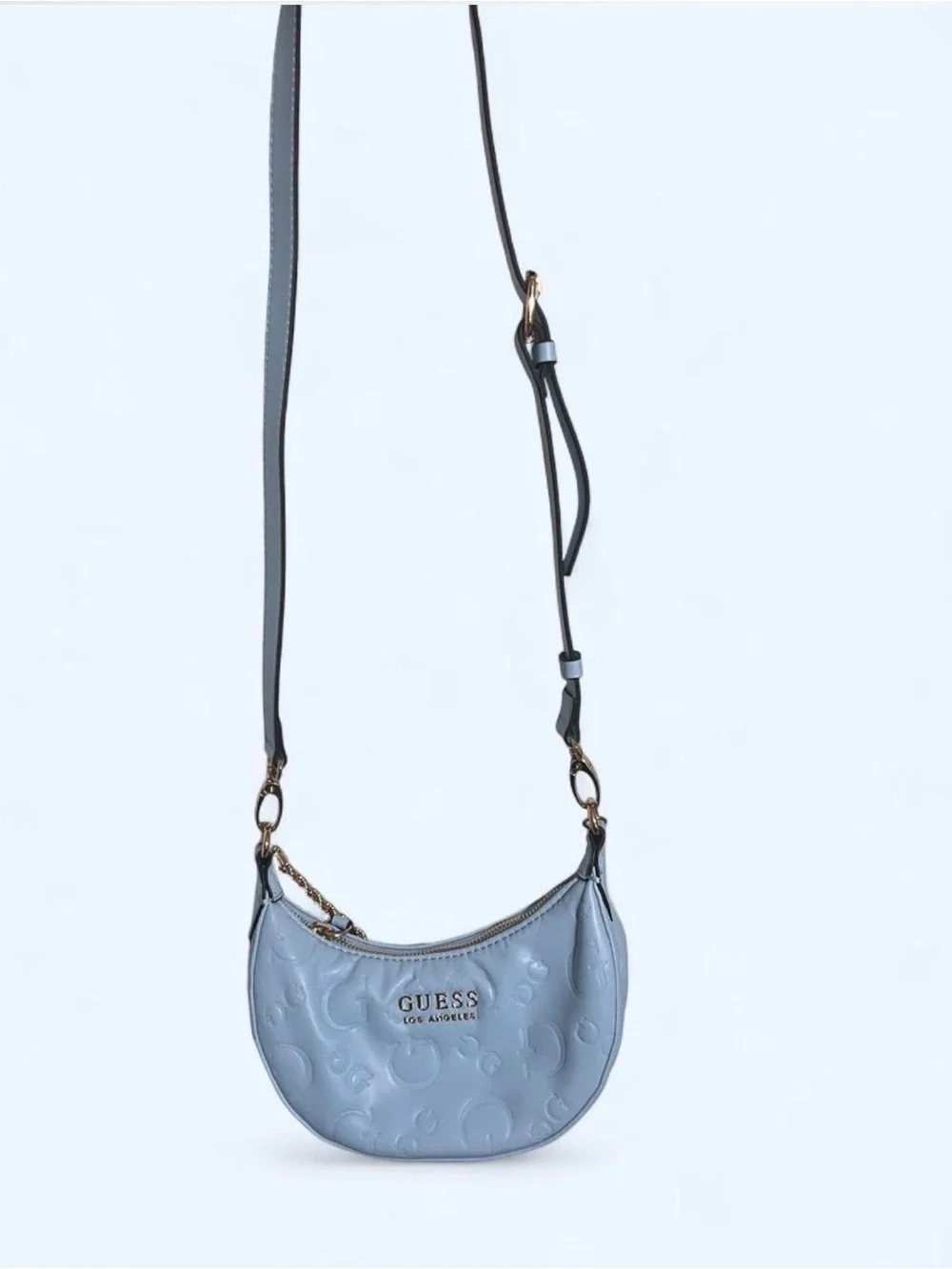 GUESS Light Blue Embossed Chain-Handle Shoulder Bag